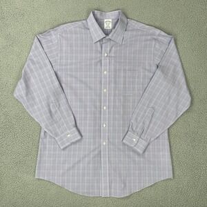 Brooks Brothers Regent Button Down Shirt Men 17.5-35 Blue Glen Plaid Non Iron